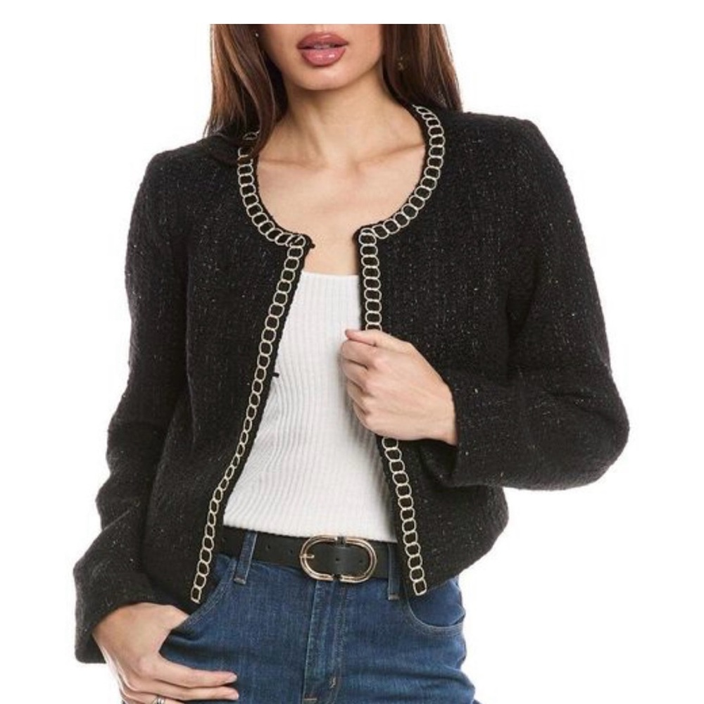 Elegant Black Boucle' Jacket with Gold Detailing